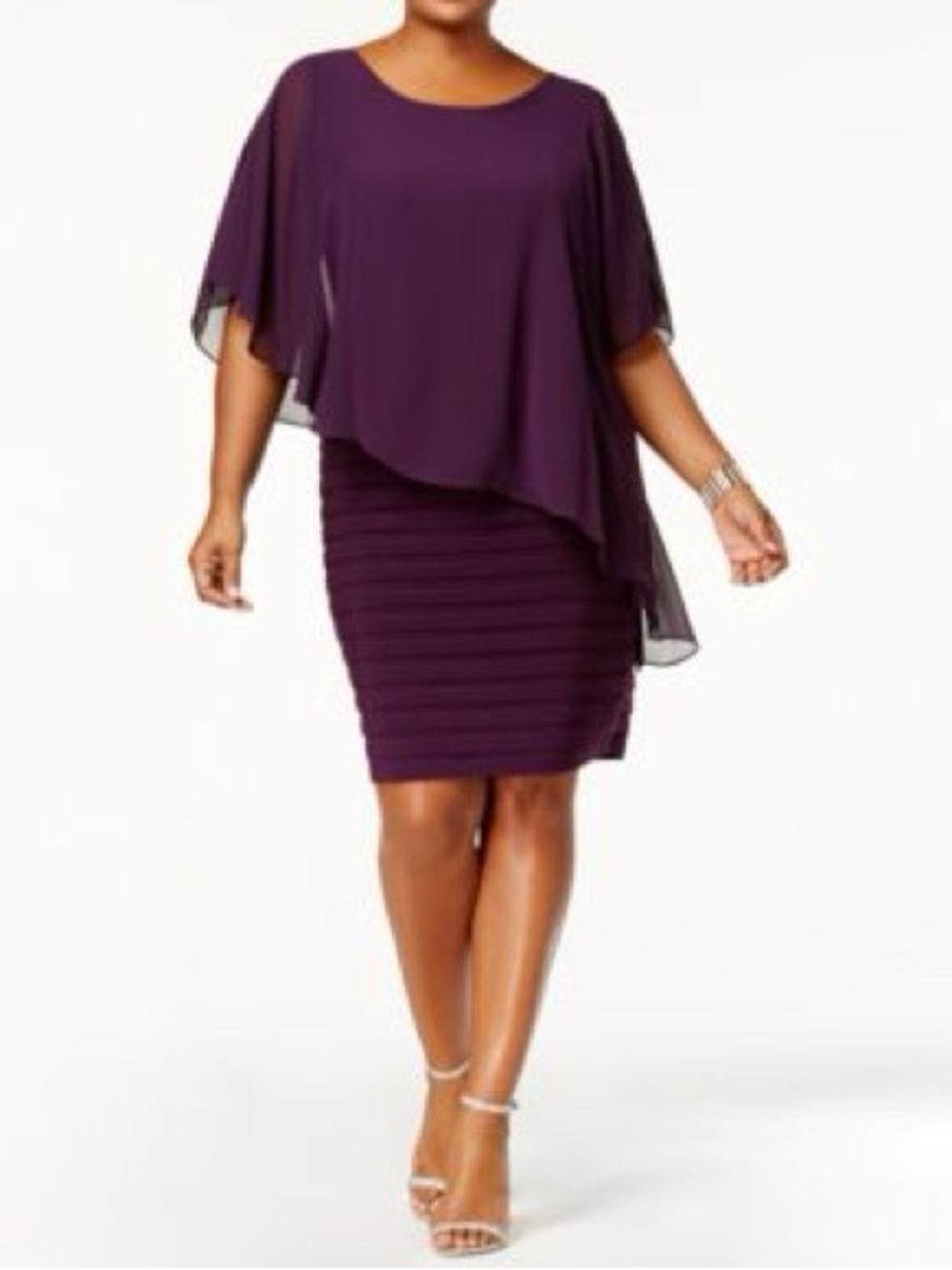 Xscape Deep Plum Capelet Cocktail Dress
